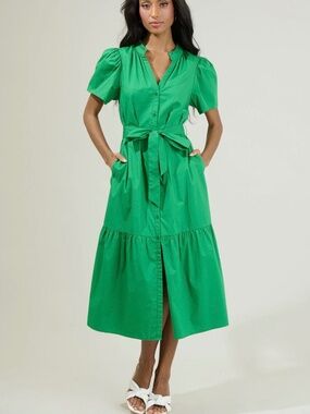 Surgarlips Kelly Green Down Poplin Midi Dress